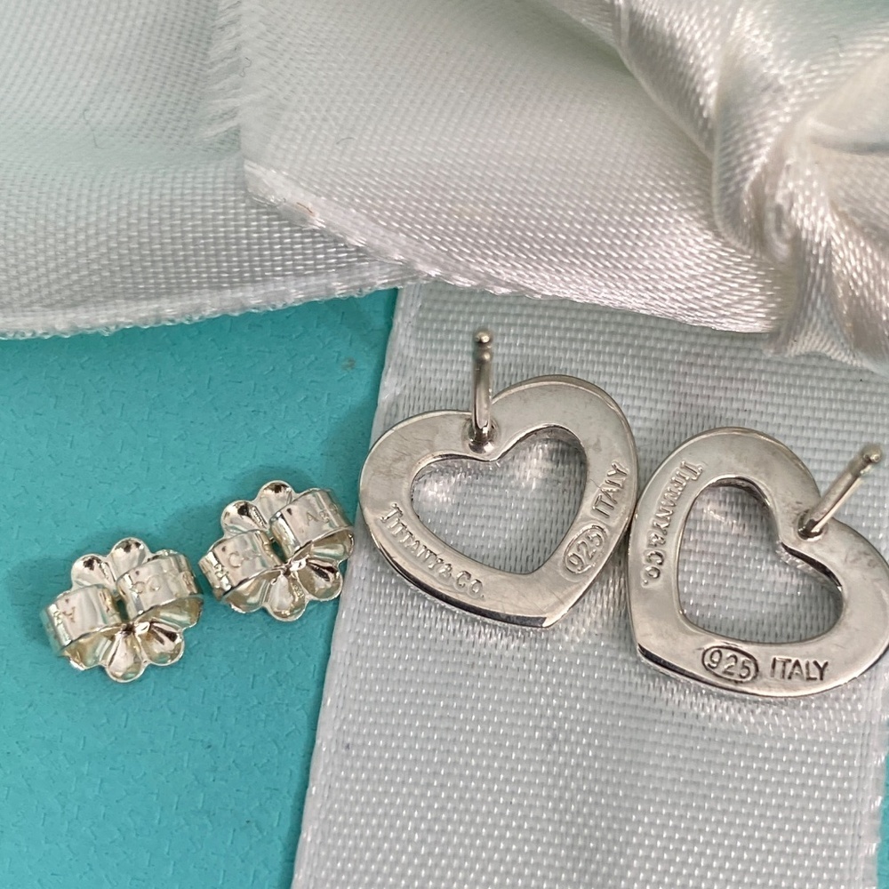 Tiffany & Co. Sterling Silver Open Heart Stud Earrings - Picture 2 of 6